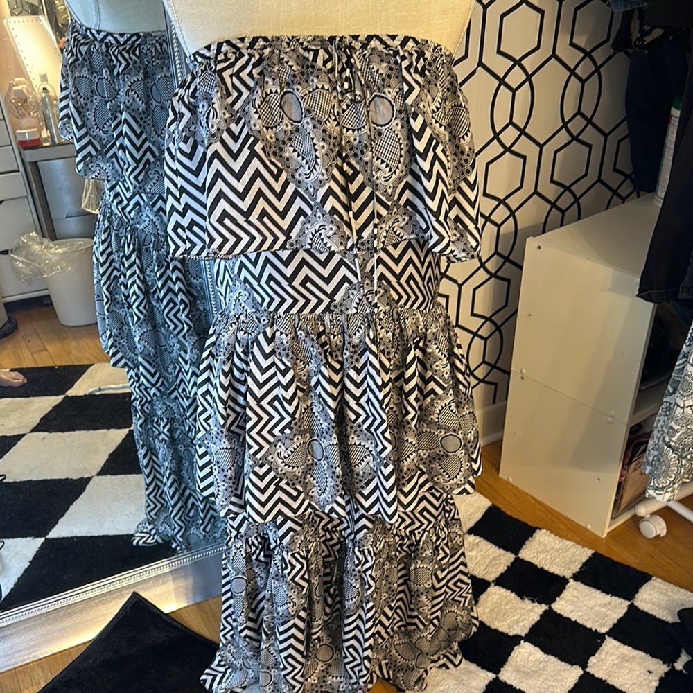 LAMB geometric print strapless dress/ skirt